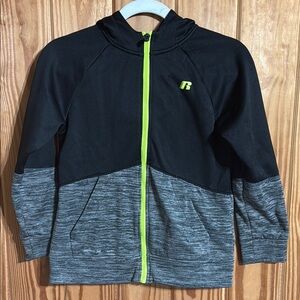 Boys Russell Black, Gray, and Neon Zip-Up Hoodie Size 10/12
